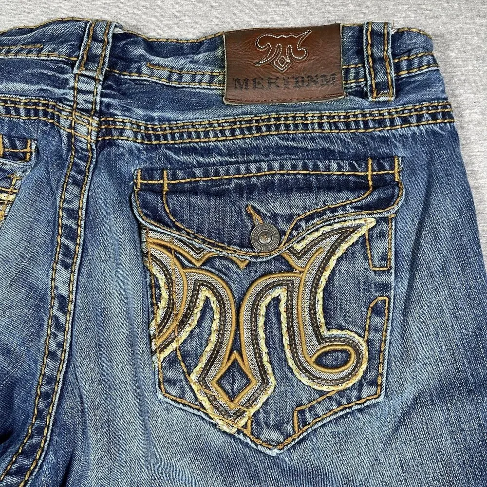 MEK DNM Jeans Mens 38x34 (36x32) Medium Wash Bilbao Straight Embroidered Y2K